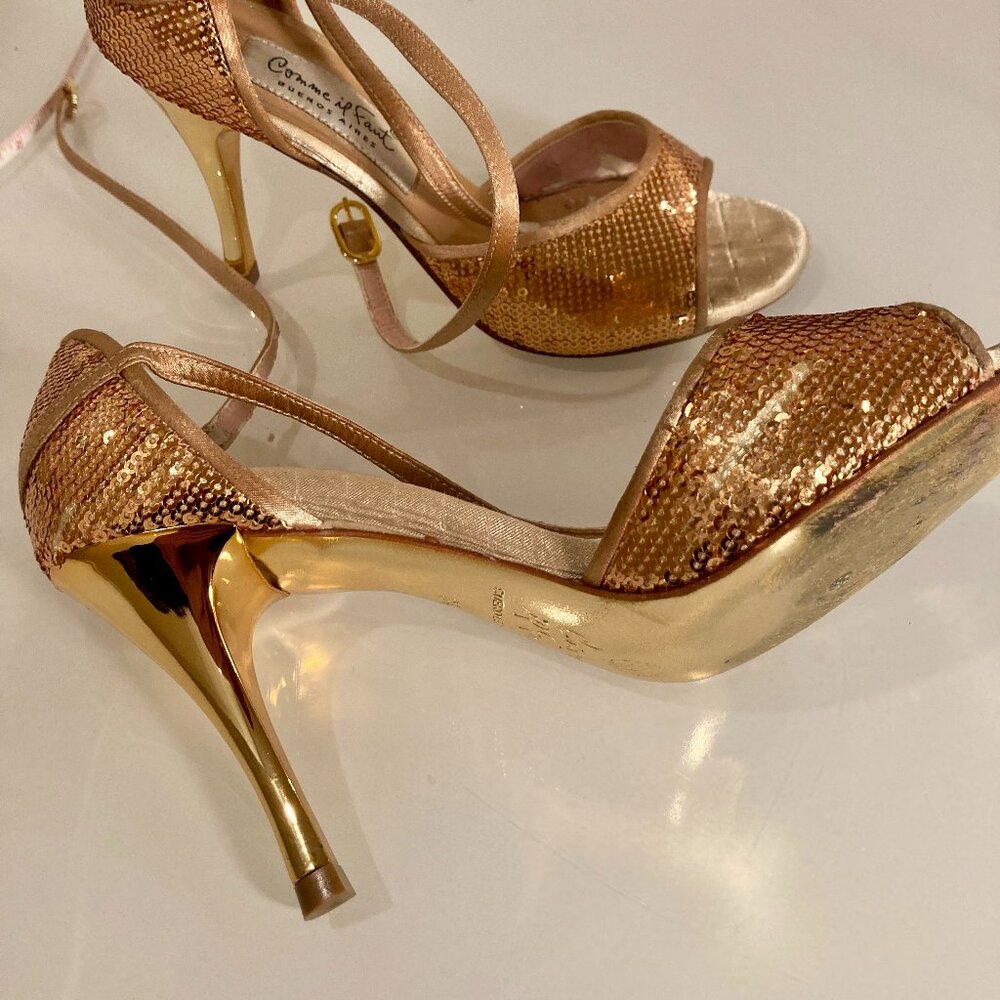 Comme il Faut Gold Sequin Tango shoes, EU size: 34 (US: 4.5-5.0) w/ Original Bag